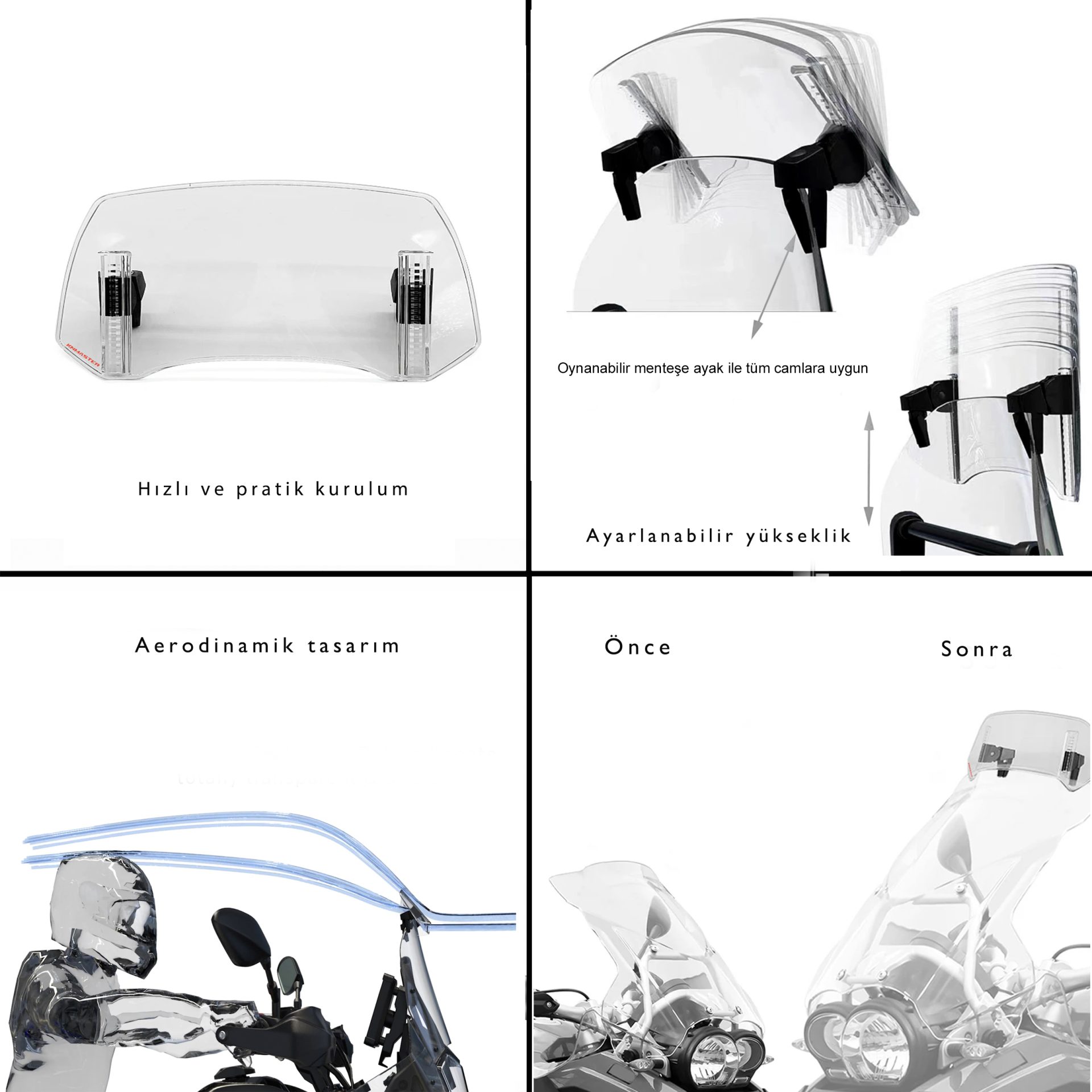 KNMASTER RS-400A YENİ NESİL KADEMELİ RÜZGAR SAPTIRICI ŞEFFAF ÖN CAM UZATMA / DEFLEKTÖR